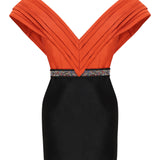 Off Shoulder Mini Dress with Multi Color Crystals