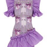 Lilac Ruffled Mini Dress with Embroidery