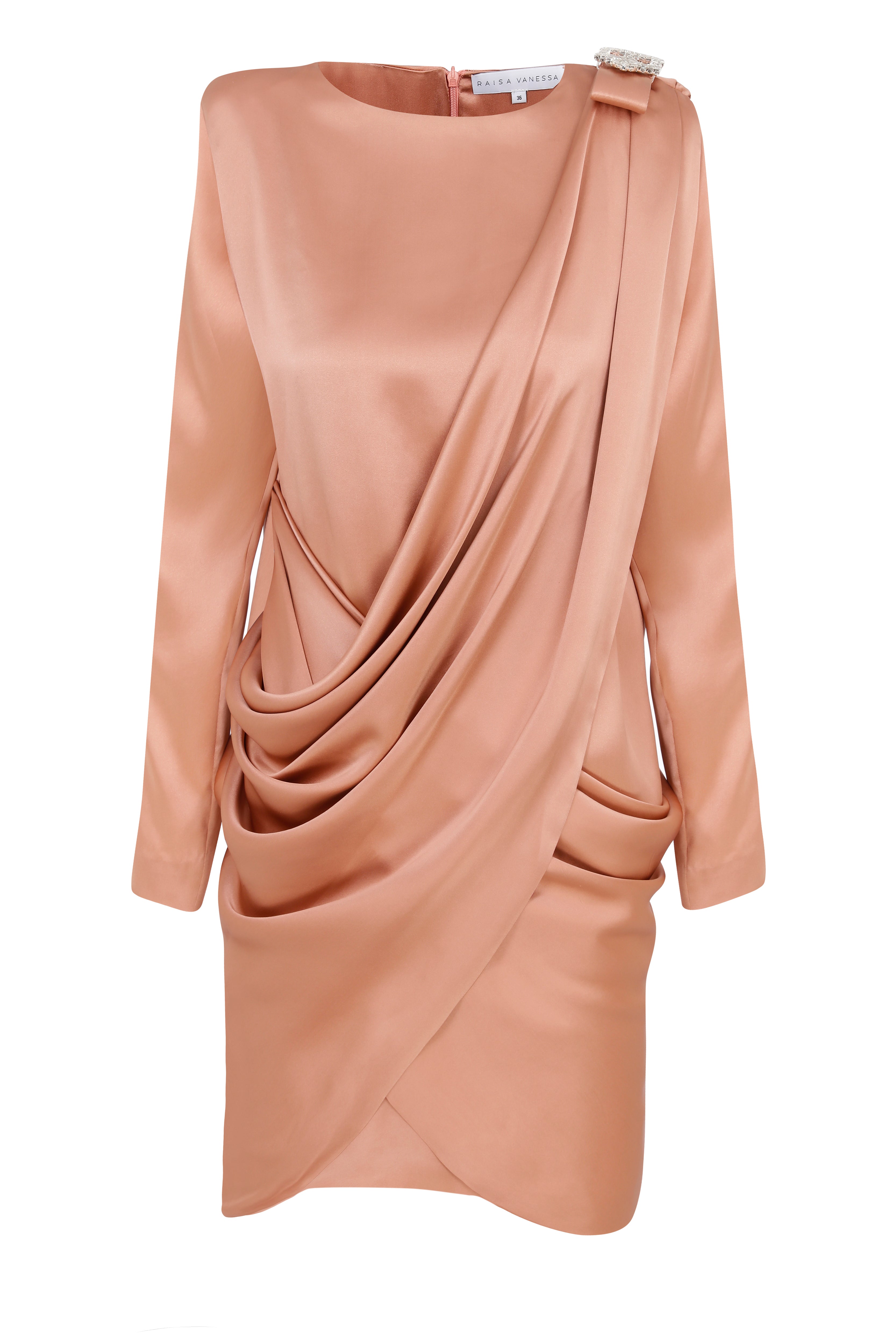 salmon short dress Salmon Satin Wrapped Mini Dress RAISA VANESSA INT