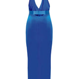 Halter Neck Midi Dress with Slit and Belt Details