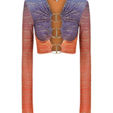 Sunset Crop Top with Cutout and Gold Accessory Details