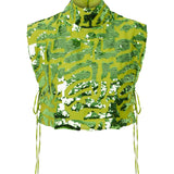 Pistachio Turtle Neck Crop Top with Patterned Sequin Details