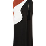 African Colour Blocked Midi Skirt with High Slit