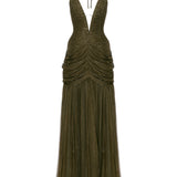 Tulle Maxi Dress with Deep Decolette and Drape Details