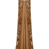 Gold Strapless Jumpsuit With Dripping Sequin Details