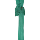 Green Buzzy Halter Neck Mini Dress with Tail and Gold Accessory Details