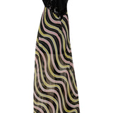 Amazonica Chiffon Wavy Striped Maxi Dress with Black Sequin Details