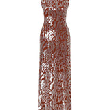 Chocolate Turtle Neck Maxi Dress with Patterned Sequin and Open Back