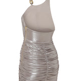 Helene Silver Mini Dress with Cutout and Gold Accessory Details