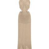 Beige Crochet Halter Neck Midi Dress with Cutout Lace Details