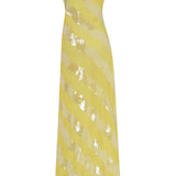 One Shoulder Lemon Maxi Dress with Patterned Sequin Details