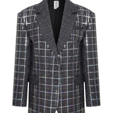 Ecose V-Neck Antrasit Blazer with Crystal Stone Details