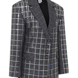 Ecose V-Neck Antrasit Blazer with Crystal Stone Details
