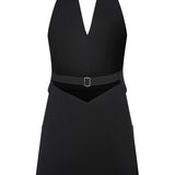 Black Knit Mini Vest Dress With Gold Buttons
