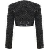 Black Rugan Crochet Crop Jacket with Gold Zipper