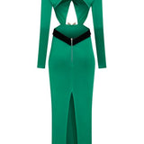 Knitted Green Midi Dress with High Neck and Belt Detail without Buckle