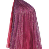 One Shouldered Fuschia Pleated Mini Dress with Crystal Stone Detail
