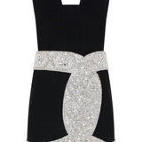 Black Velvet Mini Dress with Crystal Stone Beading Detail