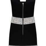Black Velvet Mini Dress with Crystal Stone Beading Detail