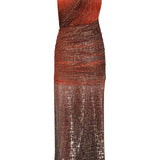 Gradient Shimmering Draped Midi Dress With One Shoulder