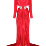 Red High Shoulder Maxi Dress