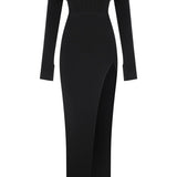 Black Corset Midi Dress with Off-Shoulders And Gold Details
