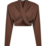 Knit Brown Long Sleeve Cross Body Top