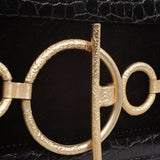 Black Rugan Handbag with Gold Metal Detail