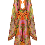 Printed Chiffon Jumpsuit with Deep Neck and Gold Buckle
