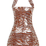 Chocolate Baloon Mini Dress with Patterned Sequin Details