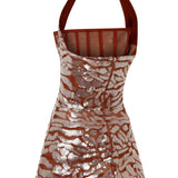 Chocolate Baloon Mini Dress with Patterned Sequin Details