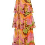 Printed Chiffon Ruffled Midi Skirt