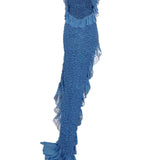 One Shoulder Crochet Chiffon Ruffle Maxi Dress
