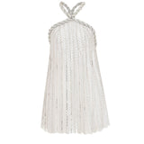 Halter Pleated Sequined Mini Dress with Back Details