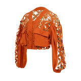 Hand Embroidered Crystal Embellishement Crop Jacket with Hologram Details