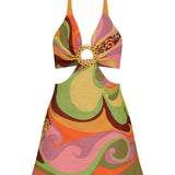 Printed Linen Halter Neck Mini Dress