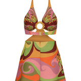 Printed Linen Halter Neck Mini Dress