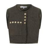 Khaki Vest With Gold Buttons