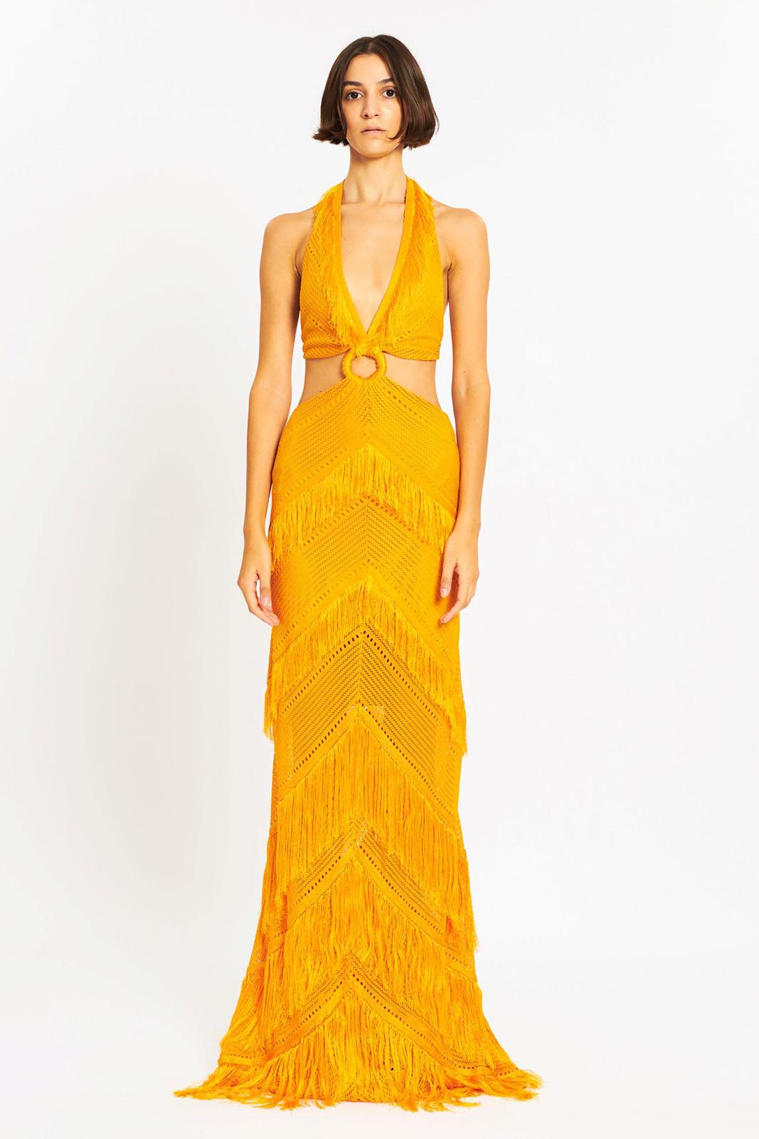 Halter Neck Fringe Maxi Dress with Cutout Details