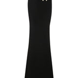 Knitted Black Maxi Skirt with Crystal Stone Detail