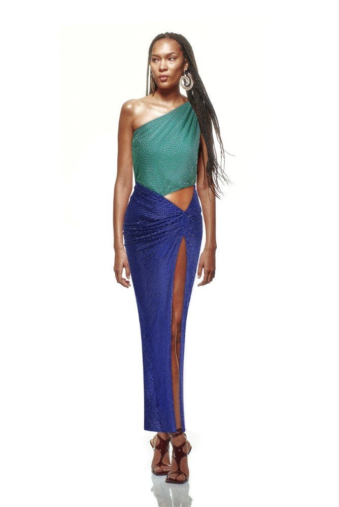 One Shouldered Embroidered Chiffon Midi Dress RAISA VANESSA INT One Shouldered Embroidered Chiffon Midi Dress RAISA VANESSA INT