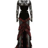 Lace Black and Red Maxi Dress