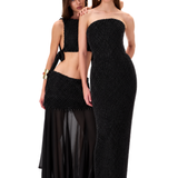 Black Pearl Crop Top With Chiffon Tie Detail