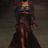 Black Strapless Bustier Top With Silver Striped Detail