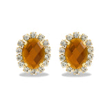 Gold Metal Earrings with Amber Stones and Crystal Halo