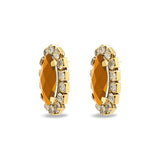 Gold Metal Earrings with Amber Stones and Crystal Halo