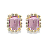 Gold Metal Earrings with Pink Stones and Crystal Halo