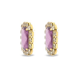 Gold Metal Earrings with Pink Stones and Crystal Halo