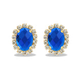 Gold Metal Earrings with Sapphire Stones and Crystal Halo