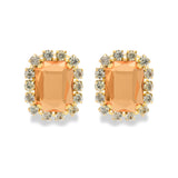Gold Metal Earrings with Peach Stones and Crystal Halo